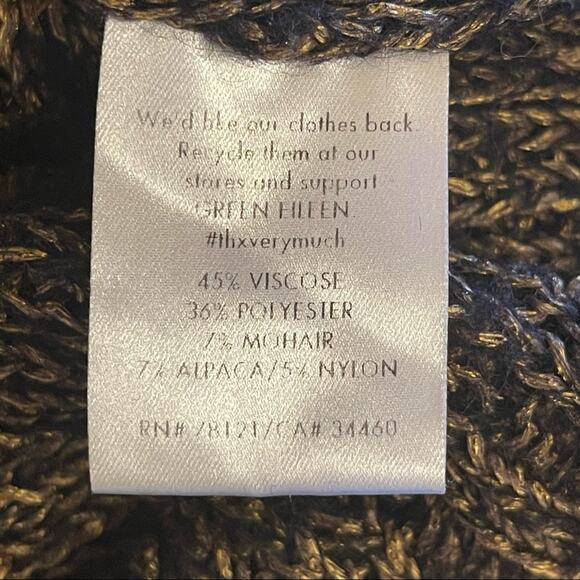 Eileen Fisher Black Gold Metallic Loose Knit Mohair Alpaca Blend Sweater XS - Picture 10 of 11